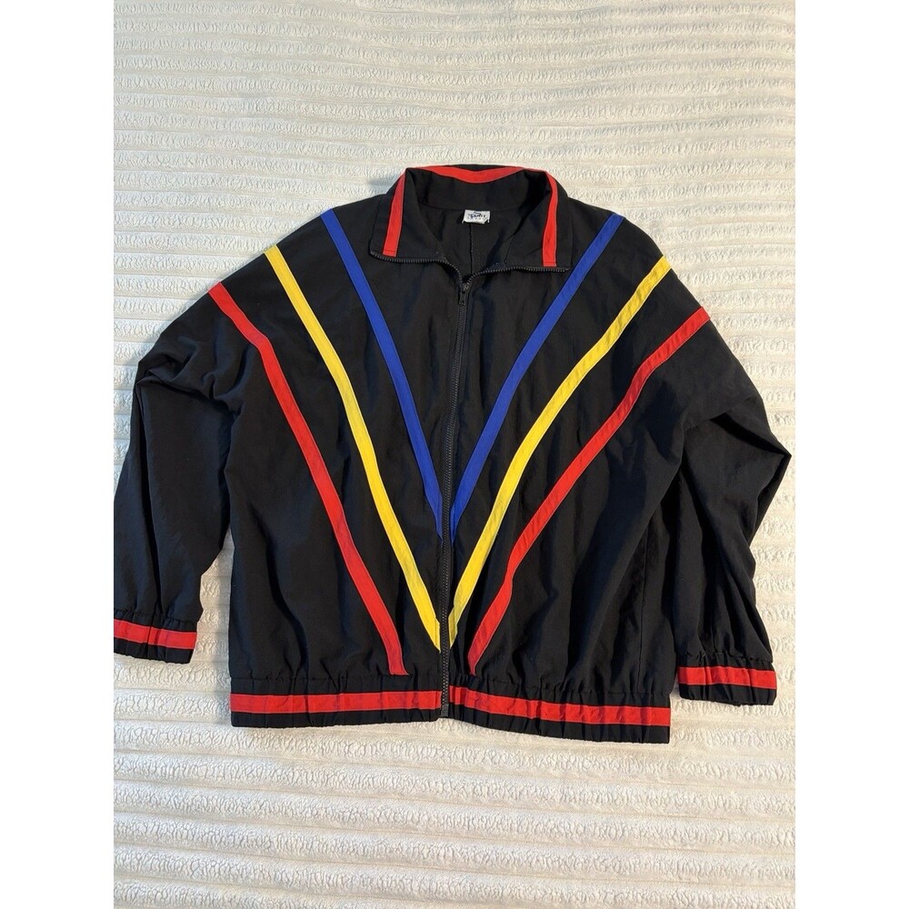 Vintage 80s Sport Savvy Windbreaker Jacket Blue Red Yellow Stripe Mens Large